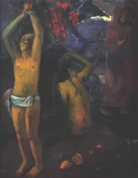 Homme tahitien avec les bras levés